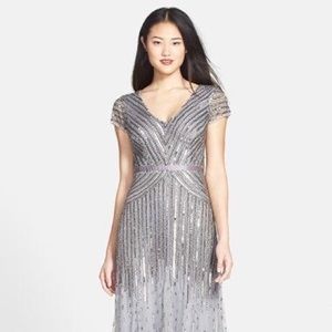 Adrianna Papell Silver Sequin Gown Size 6